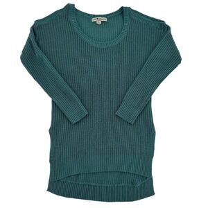 Love Change Italy Women Small Teal Green Cold Shoulder Waffle Knit Sweater  Cozy